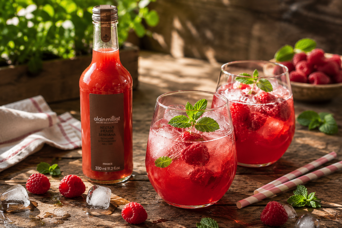 Mocktail d'été au jus de framboise Alain Milliat