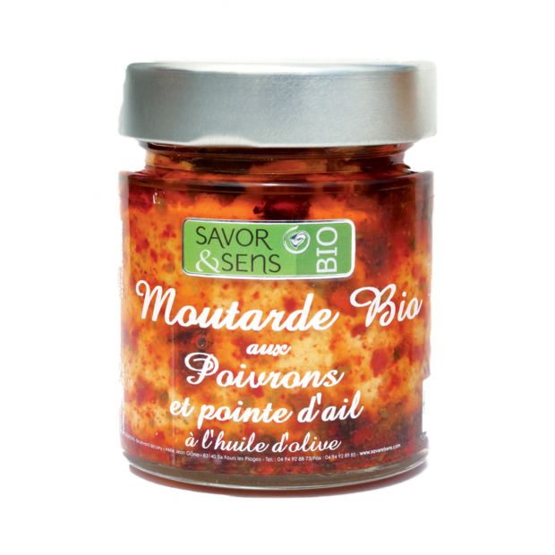 Moutarde bio aux poivrons et pointe d'ail 130 g- Savor & Sens