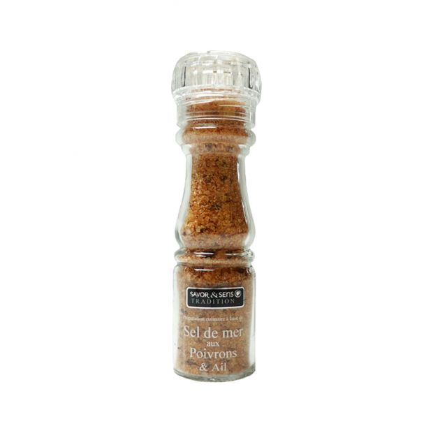 Moulin sel de mer aux poivrons et ail 140g- Savor & Sens