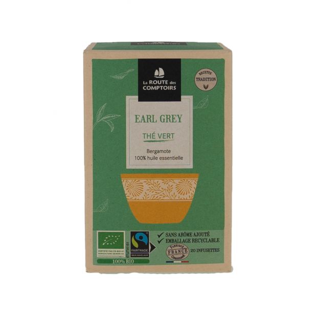 Thé vert earl grey 20 infusettes 32g - La Route des Comptoirs