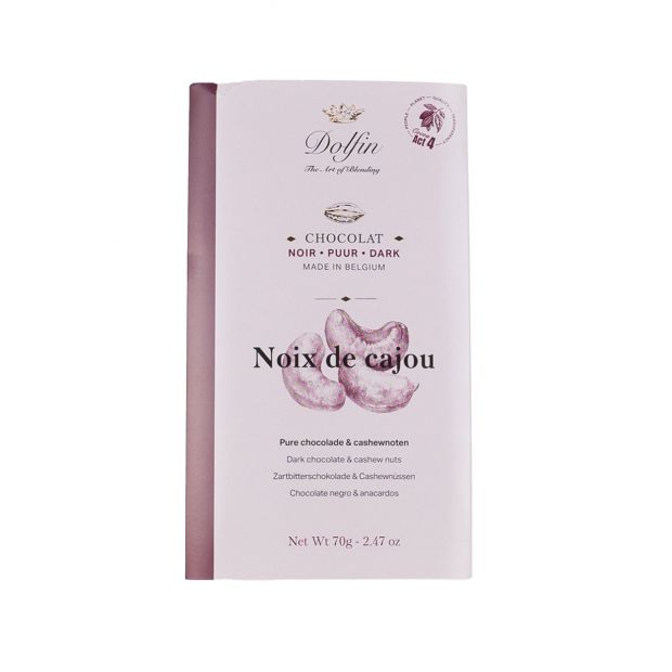 Tablette Chocolat Noir 60% Noix De Cajou 70g - Dolfin