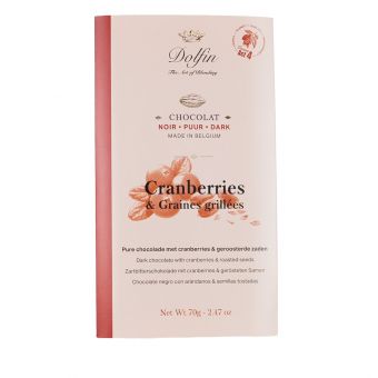 Tablette Chocolat Noir 60% Cranberries et Graines Grillées 70g - Dolfin