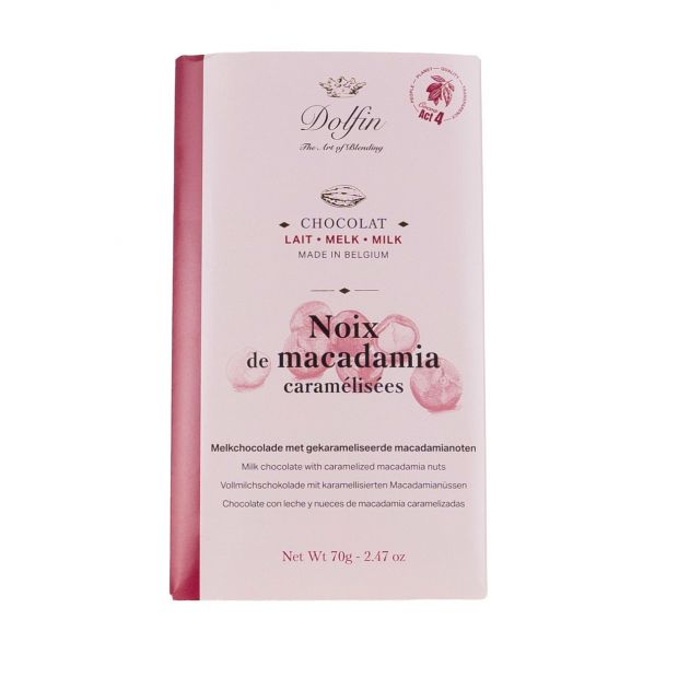 Tablette Lait 37% Noix de Macadamia Caramélisées 70g - Dolfin