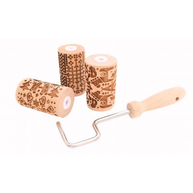 Kit Cookie Roll avec 3 Mini Rouleaux à Pâtisserie en Bois avec Motifs - ScrapCooking 