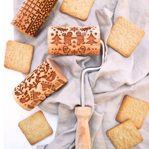 Kit Cookie Roll avec 3 Mini Rouleaux à Pâtisserie en Bois avec Motifs - ScrapCooking 