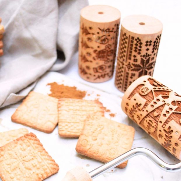 Kit Cookie Roll avec 3 Mini Rouleaux à Pâtisserie en Bois avec Motifs - ScrapCooking 