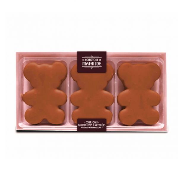 Coffret 3 oursons guimauves chocolat au lait 90g - Le Comptoir de Mathilde