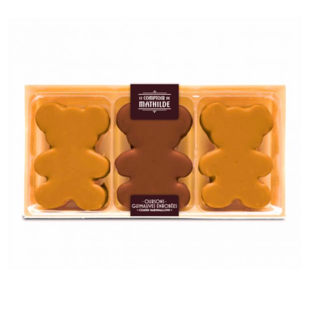 Coffret 3 oursons guimauves chocolats & blanc au caramel 90g - Le Comptoir de Mathilde