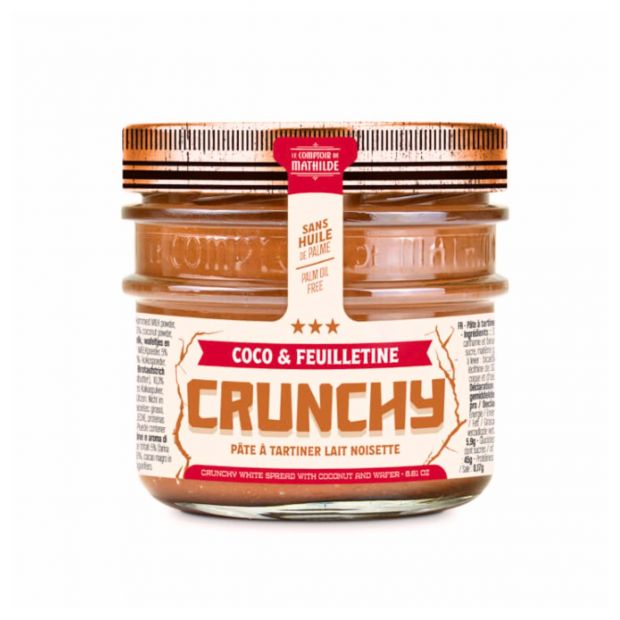Pâte à tartiner crunchy lait noisette coco et feuilletine 250g - Le Comptoir de Mathilde