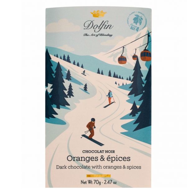Tablette chocolat noir orange et épices - Dolfin