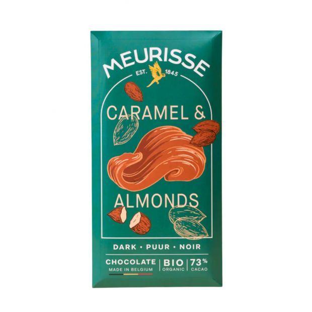 Tablette chocolat noir 73% caramel & amandes 100g - Meurisse
