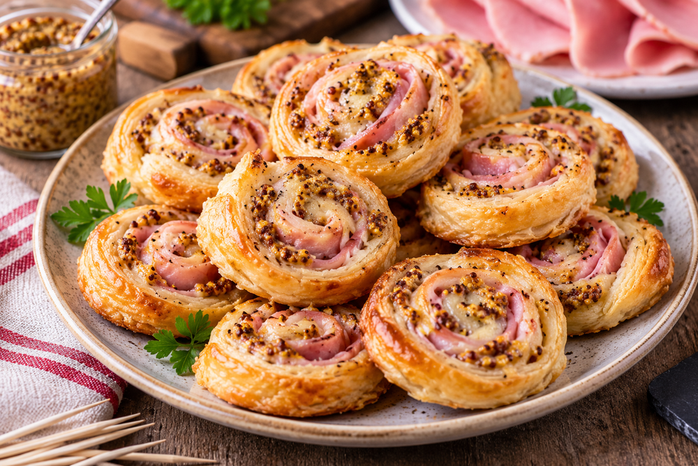 Feuilletés apéritifs jambon blanc et moutarde à l'ancienne