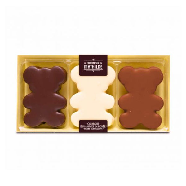 Coffret 3 oursons guimauves 3 chocolats 90g - Le Comptoir de Mathilde