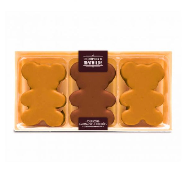 Coffret 3 oursons guimauves chocolats & blanc au caramel 90g - Le Comptoir de Mathilde