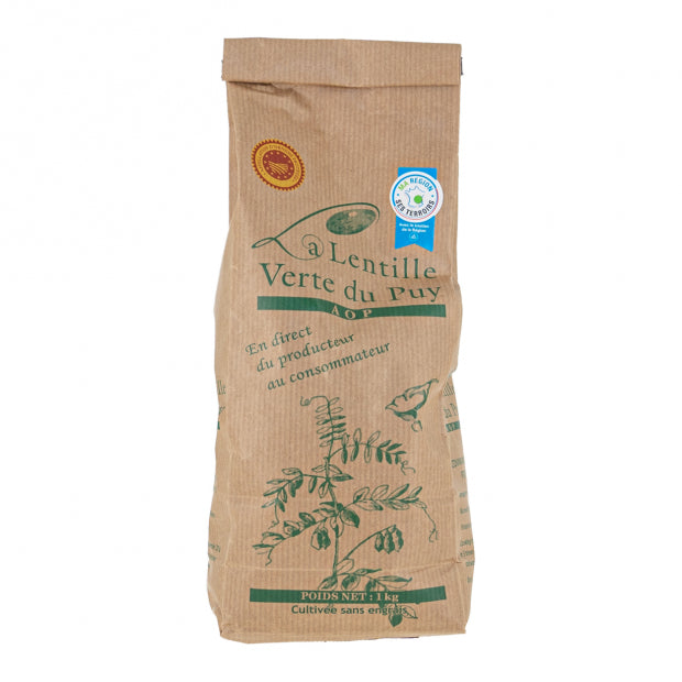 Lentilles vertes puy kraft 1 kg - Lentilles du Puy