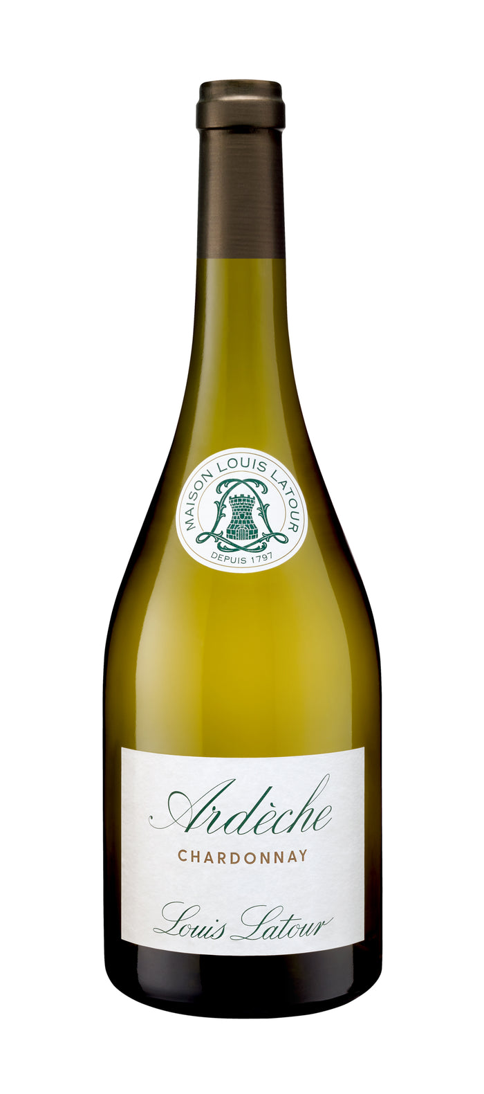 Louis Latour, Ardèche Chardonnay, bouteille de 75 cl. Packshot du producteur.