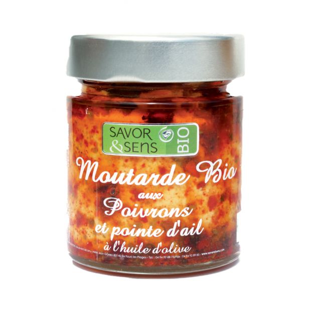 Moutarde bio aux poivrons et pointe d'ail 130 g- Savor & Sens