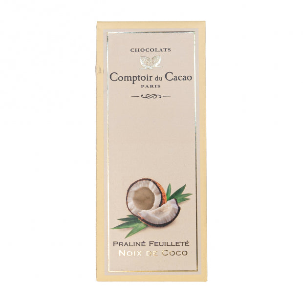 Tablette chocolat pralinée feuilletée fourrée noix de coco 80g