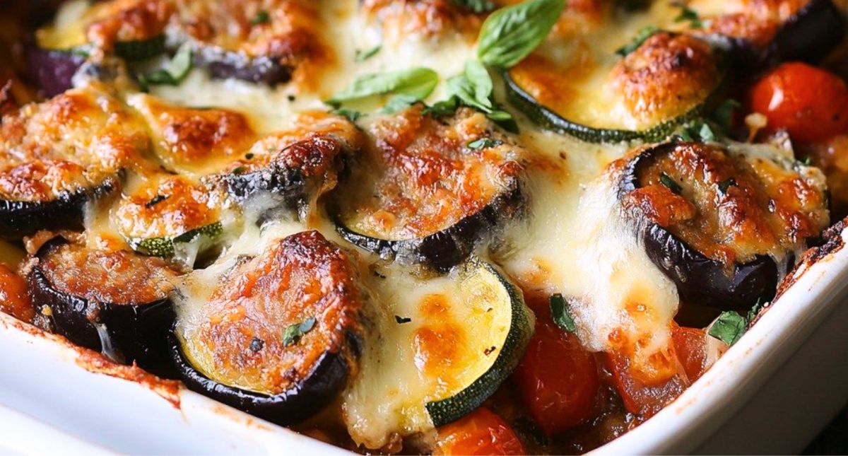 Gratin de pommes de terre, courgettes et merguez fondantes